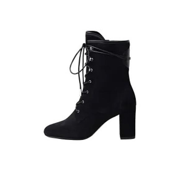 LONGCHAMP BLACK BLOCK HEEL LEATHER LACE-UP BOOT size FR 40/ US 9 - Picture 1 of 13